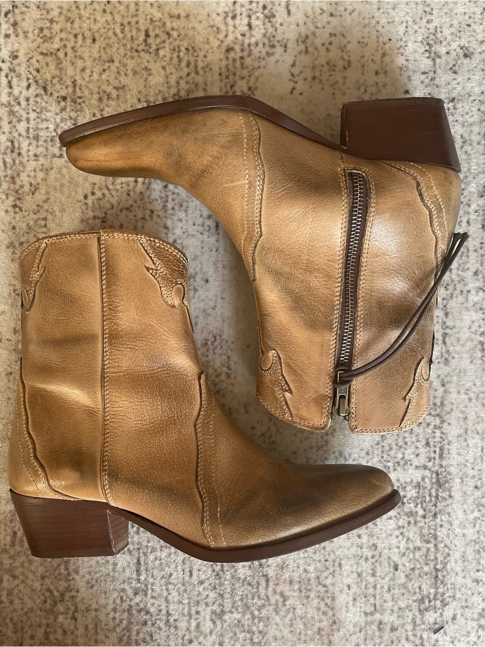 Free People distressed Tan Leather Western Ankle Boots -New Frontier size 37